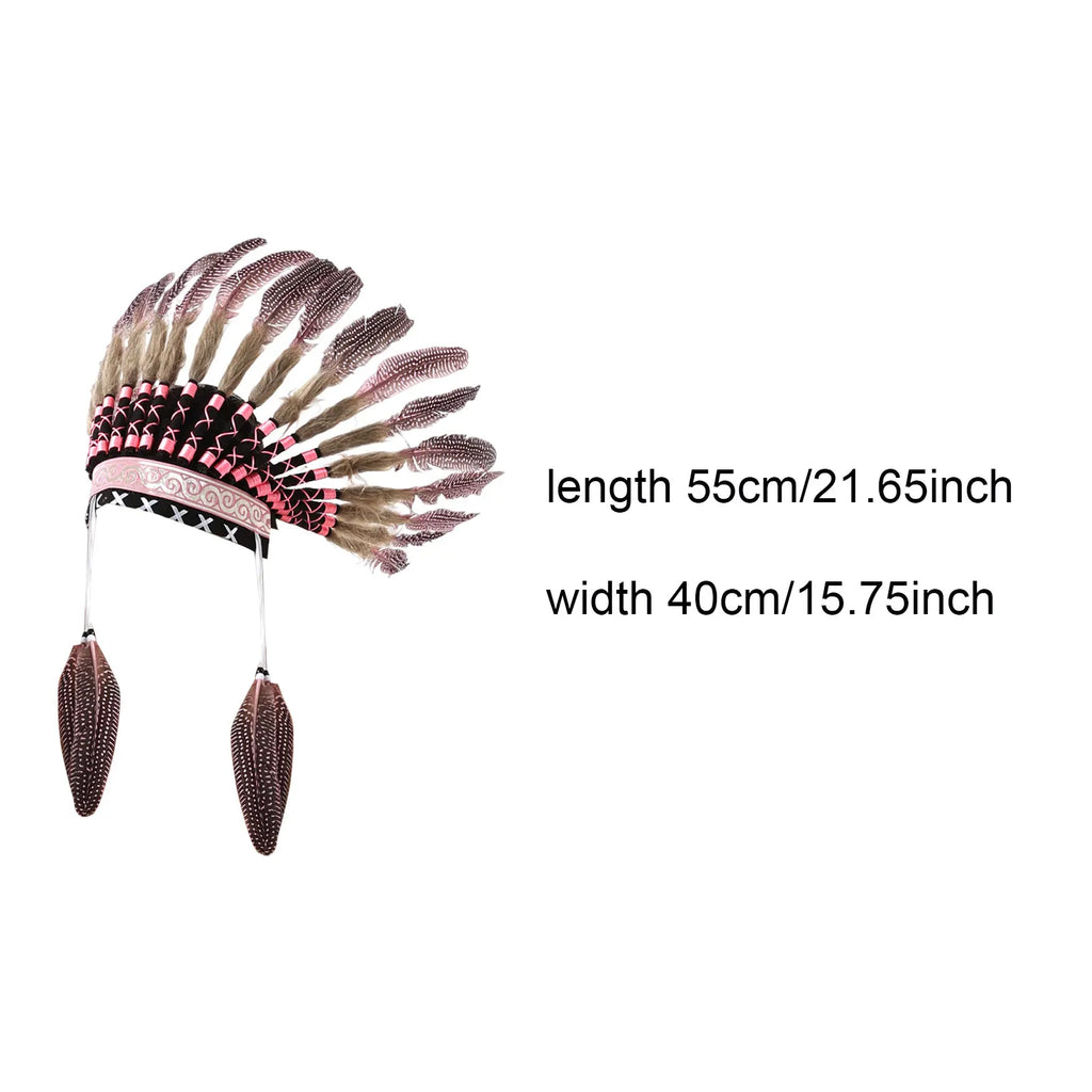 Coiffe Amérindienne à Plumes Blanches et Noires avec Perles