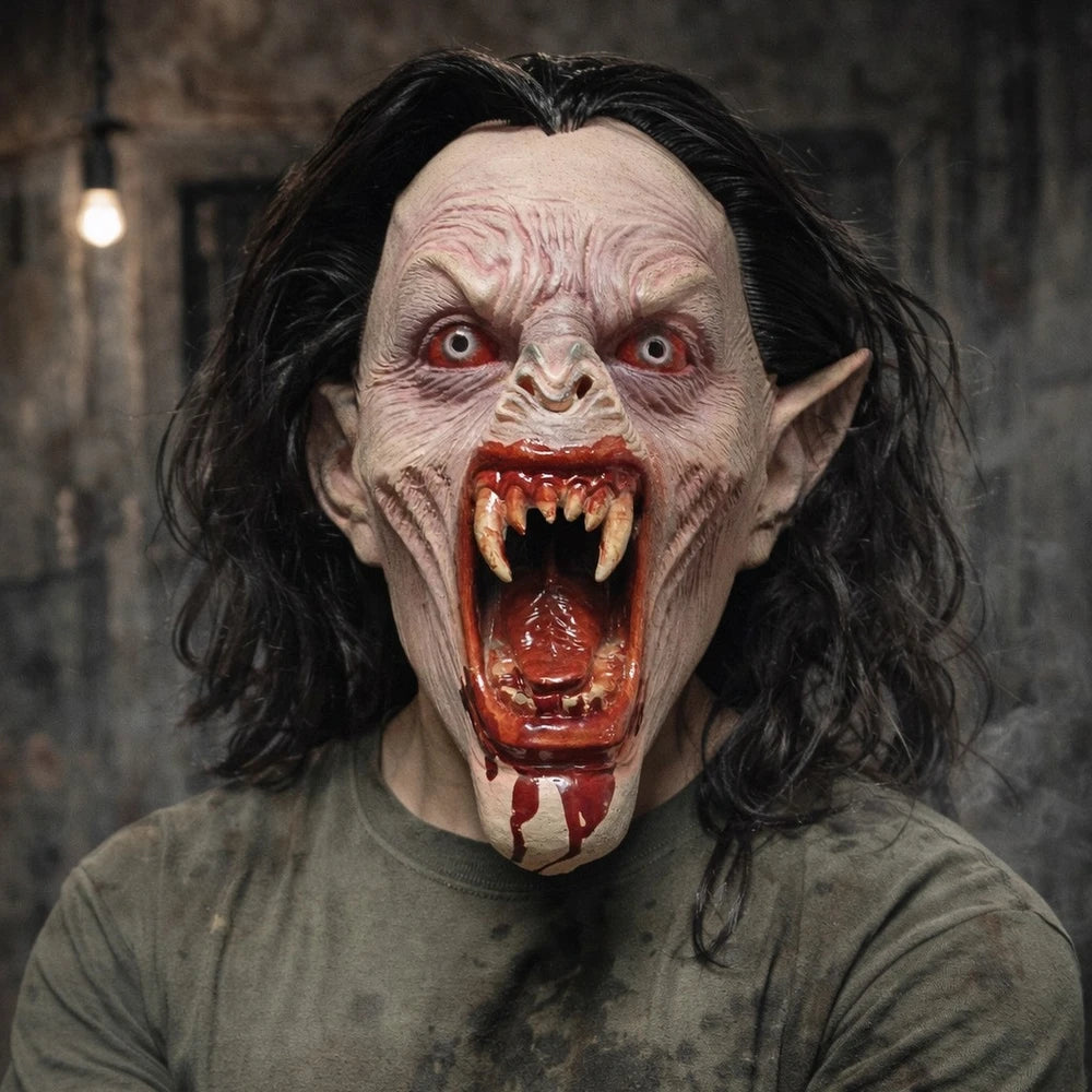 Masque de Vampire Gothique aux Crocs Sanglants et Cheveux
