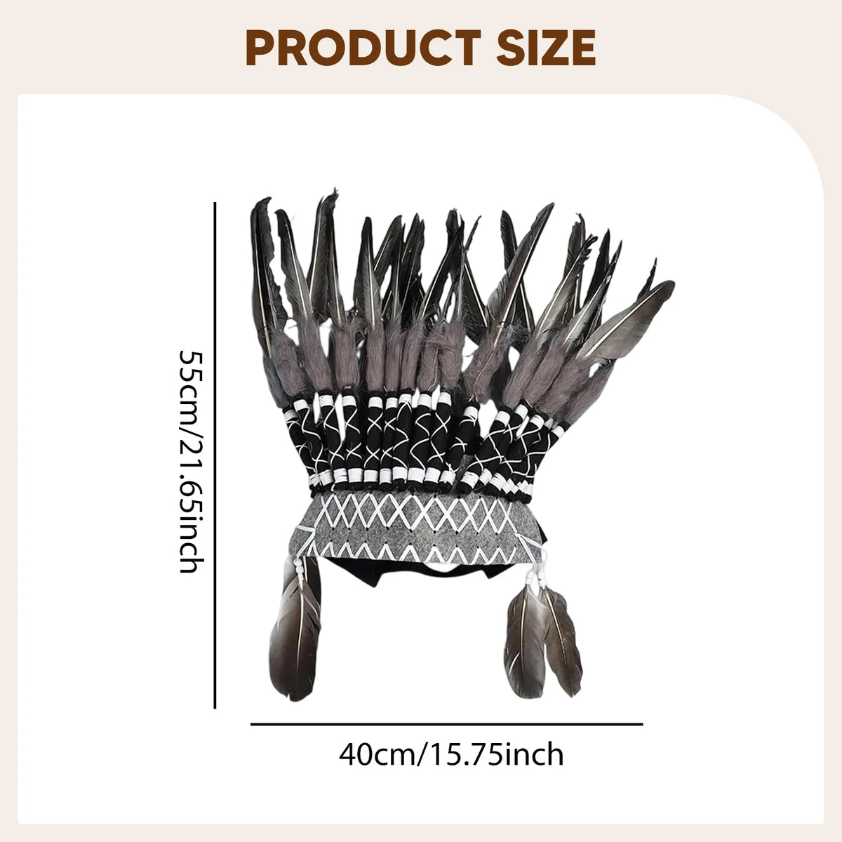 Coiffe Amérindienne à Plumes Blanches et Noires avec Perles
