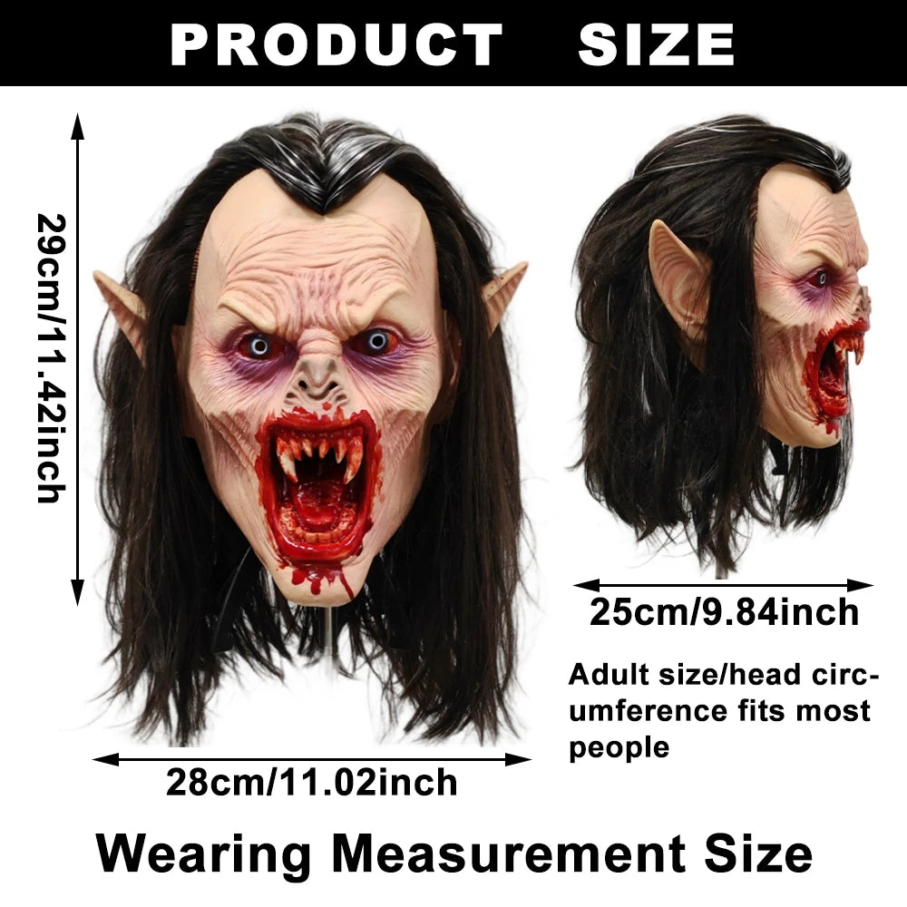 Masque de Vampire Gothique aux Crocs Sanglants et Cheveux