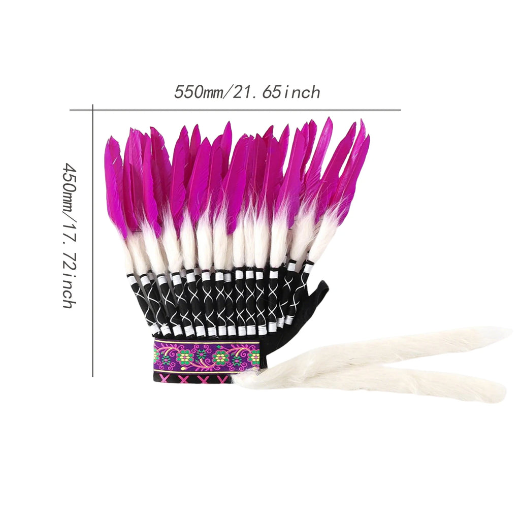 Coiffe Amérindienne à Plumes Blanches et Noires avec Perles