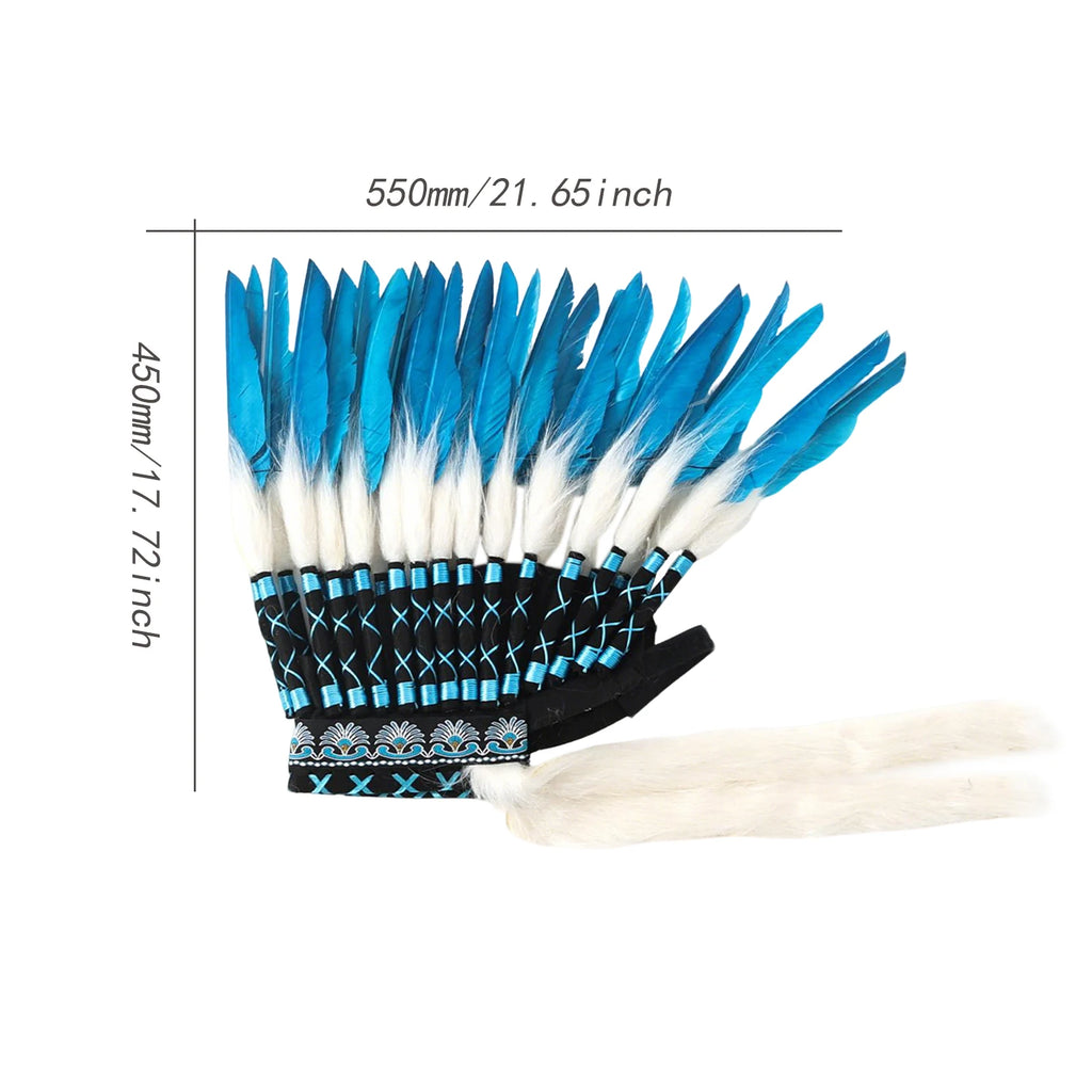 Coiffe Amérindienne à Plumes Blanches et Noires avec Perles