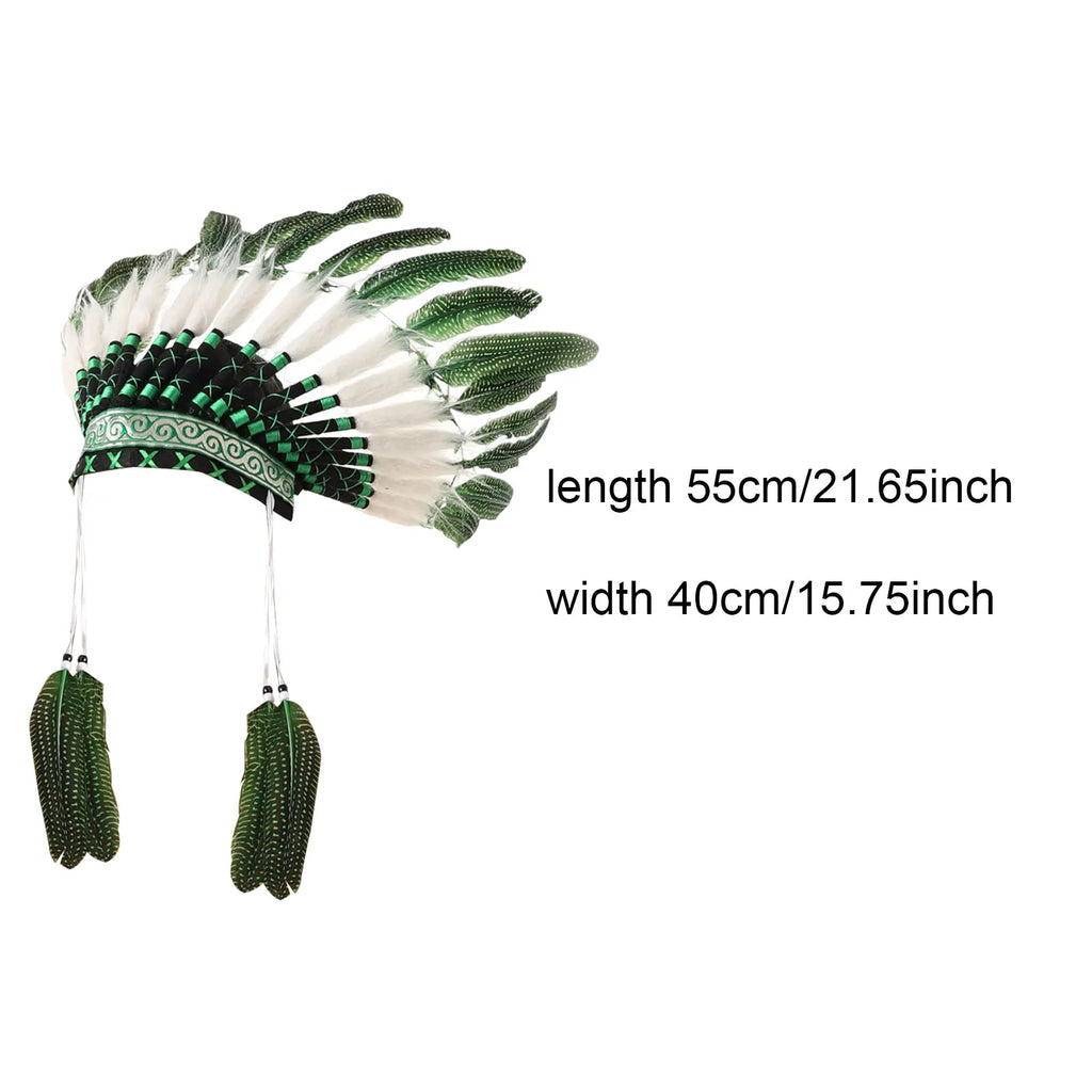 Coiffe Amérindienne à Plumes Blanches et Noires avec Perles