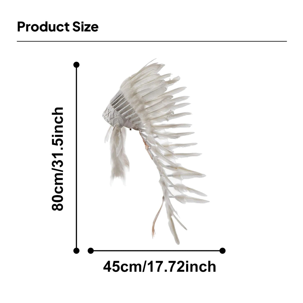 Coiffe Amérindienne à Plumes Blanches et Noires avec Perles
