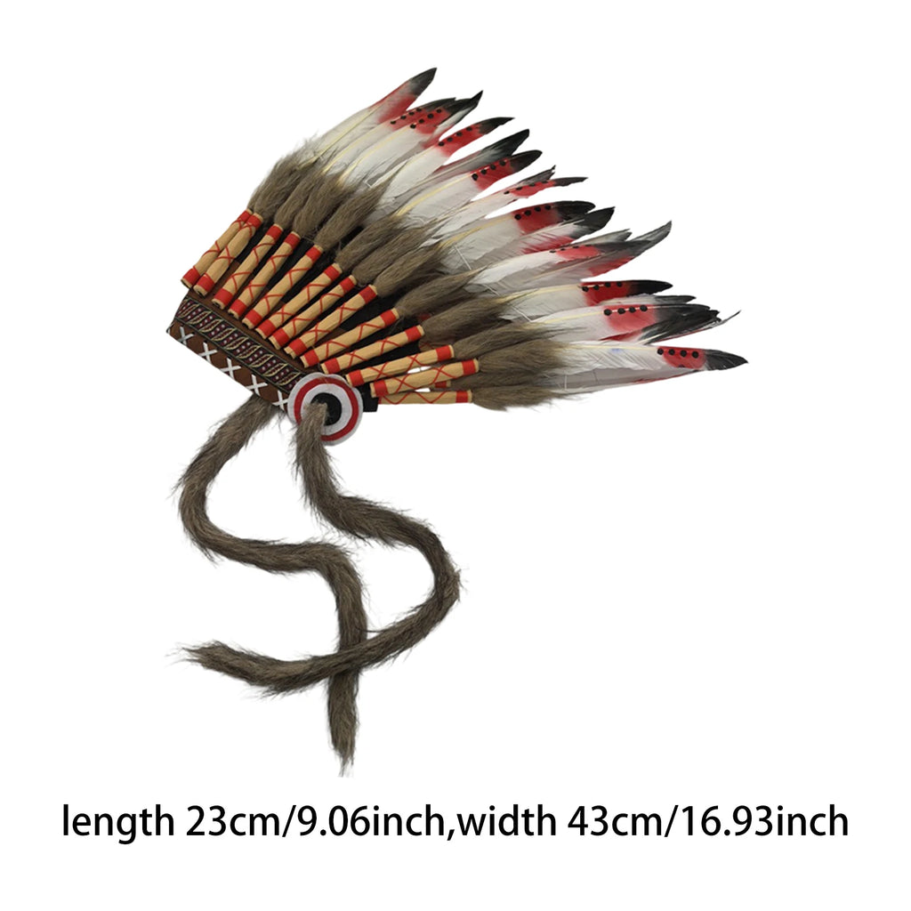 Coiffe Amérindienne à Plumes Blanches et Noires avec Perles