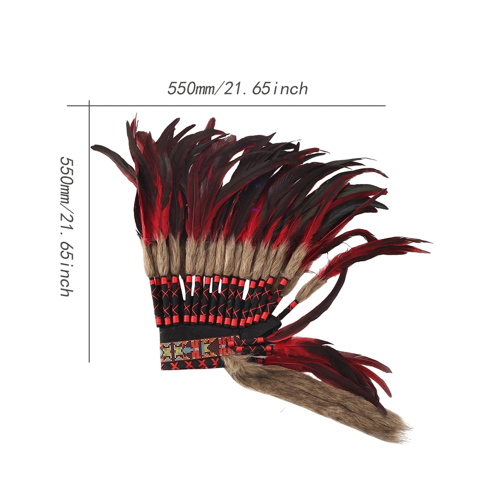 Coiffe Amérindienne à Plumes Blanches et Noires avec Perles