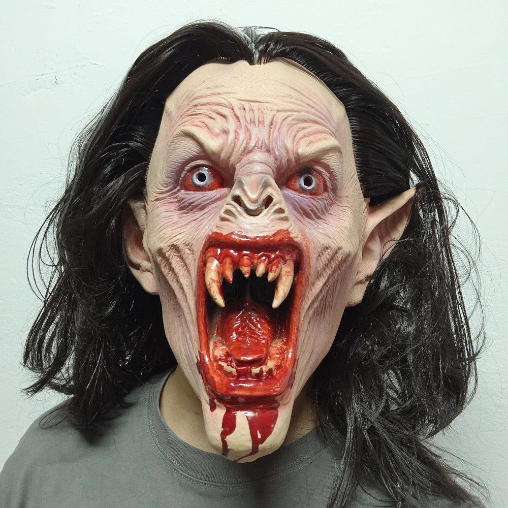 Masque de Vampire Gothique aux Crocs Sanglants et Cheveux
