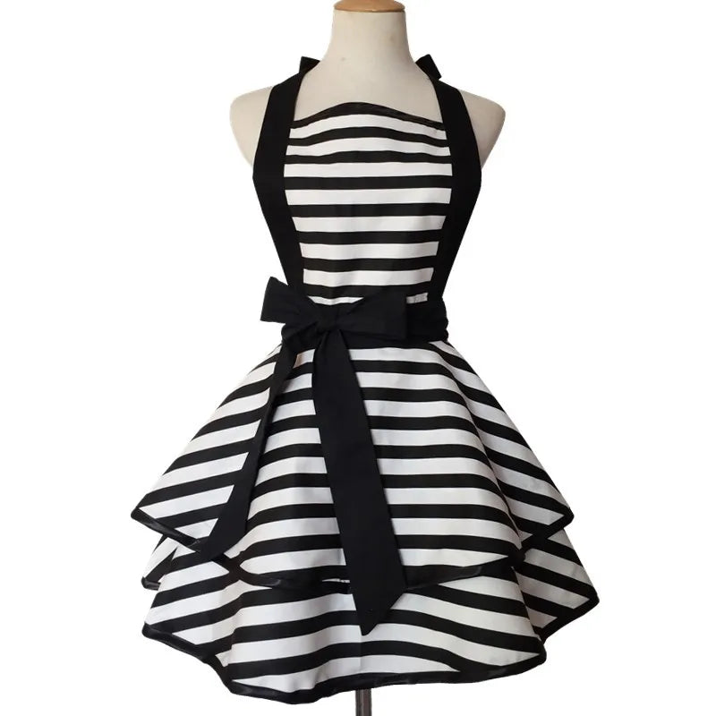 Tablier Rétro Pin-Up à Rayures Noires et Blanches