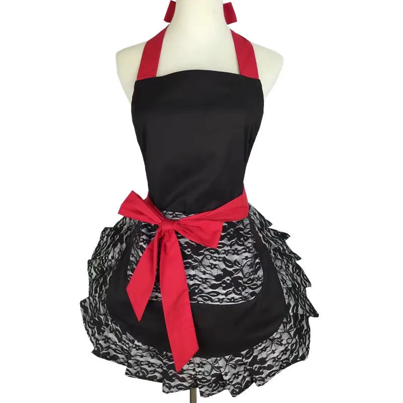 Tablier Rétro Pin-Up à Rayures Noires et Blanches