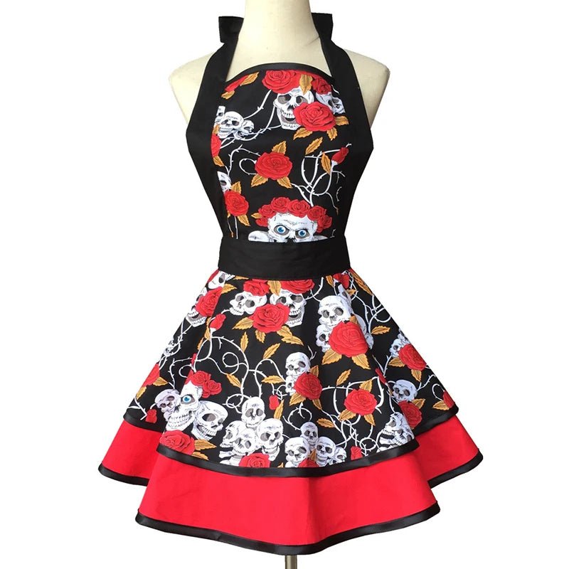 Tablier Rétro Pin-Up à Rayures Noires et Blanches
