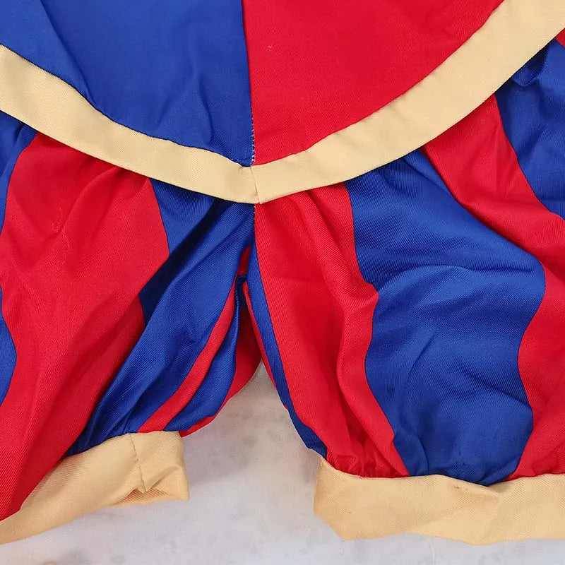 Costume d'Arlequin Rouge et Bleu à Pompons
