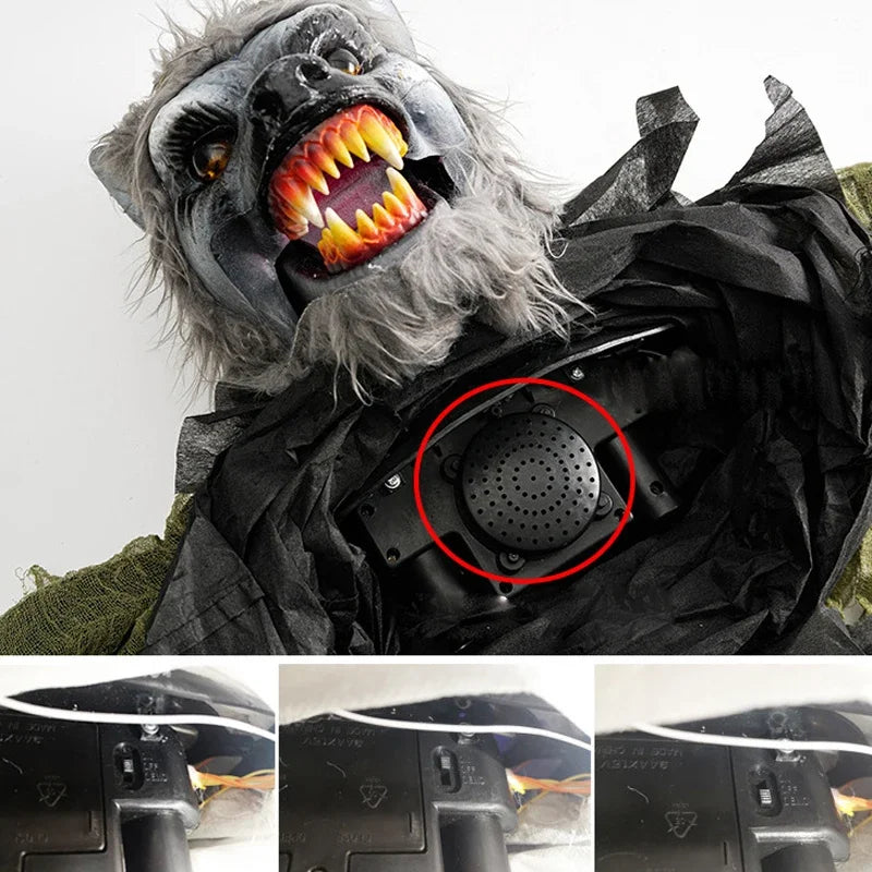 Loup-Garou Suspendu d'Halloween à Yeux Rouges Lumineux