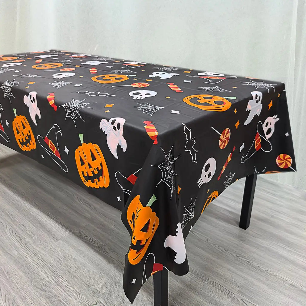 Nappe d'Halloween en Plastique Blanc Citrouilles Fantômes