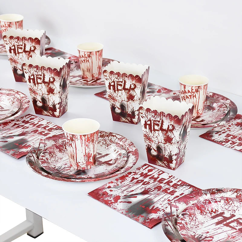 Set de Vaisselle Horreur "Help" Effet Sanglant