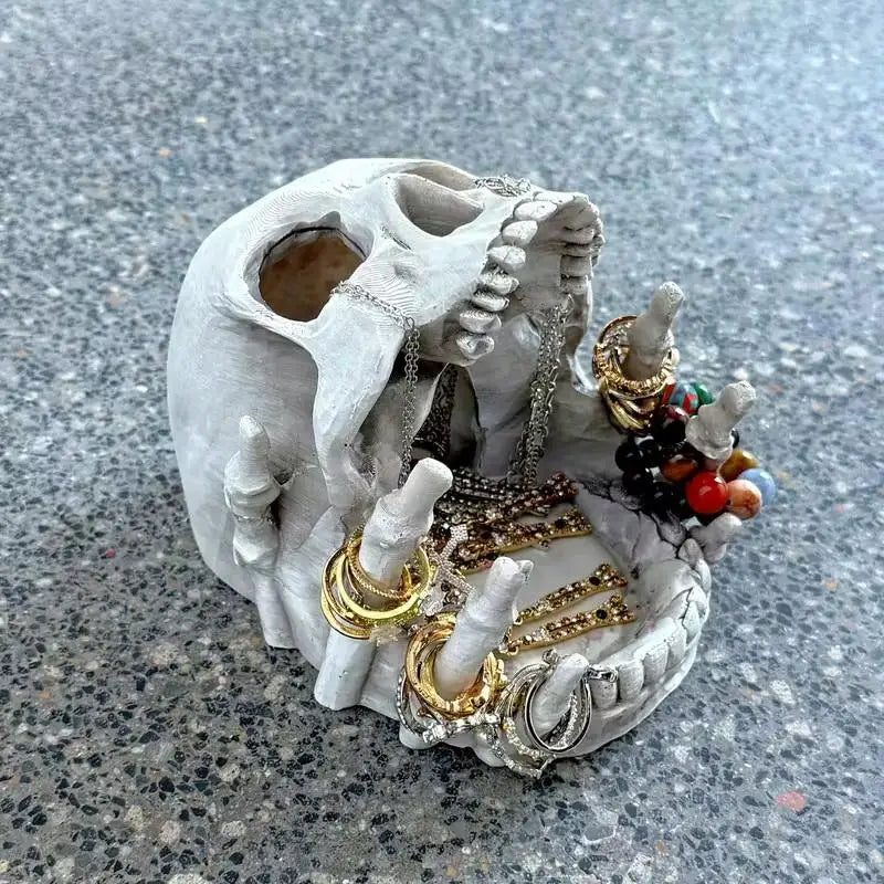 Porte-Bijoux Crâne à Mains Squelette Blanc Cassé