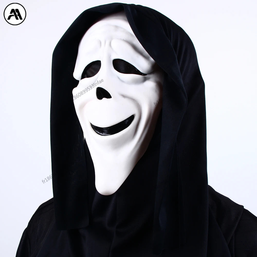 Masque d'Horreur Ghostface Blanc à Capuche Noire