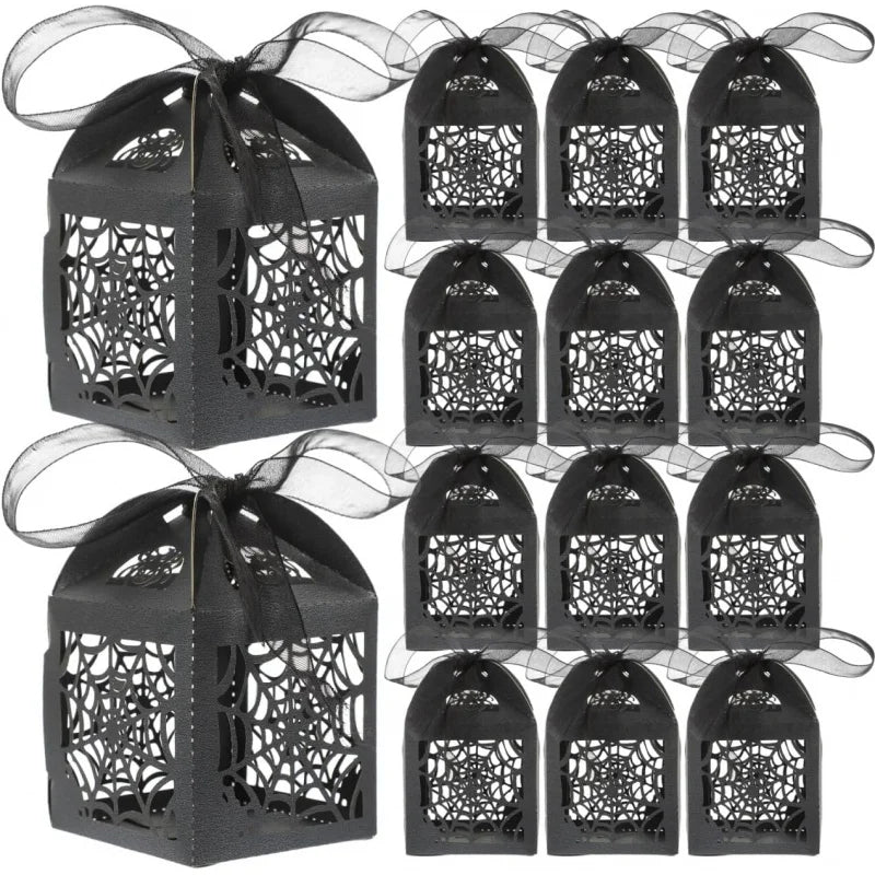 Boîtes à Dragées Halloween Noires à Toile d'Araignée