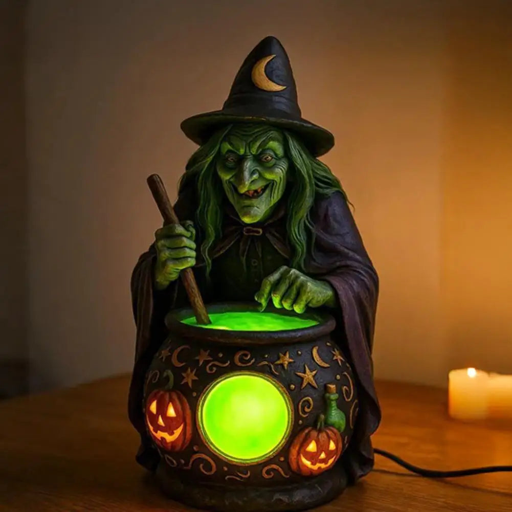 Figurine de Sorcière Verte au Chaudron Lumineux
