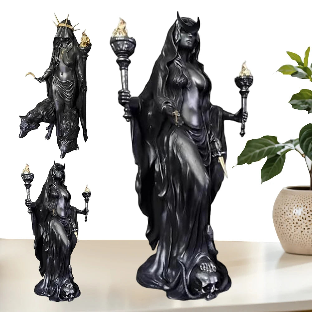 Statues Gothiques d'Hécate en Résine Noire