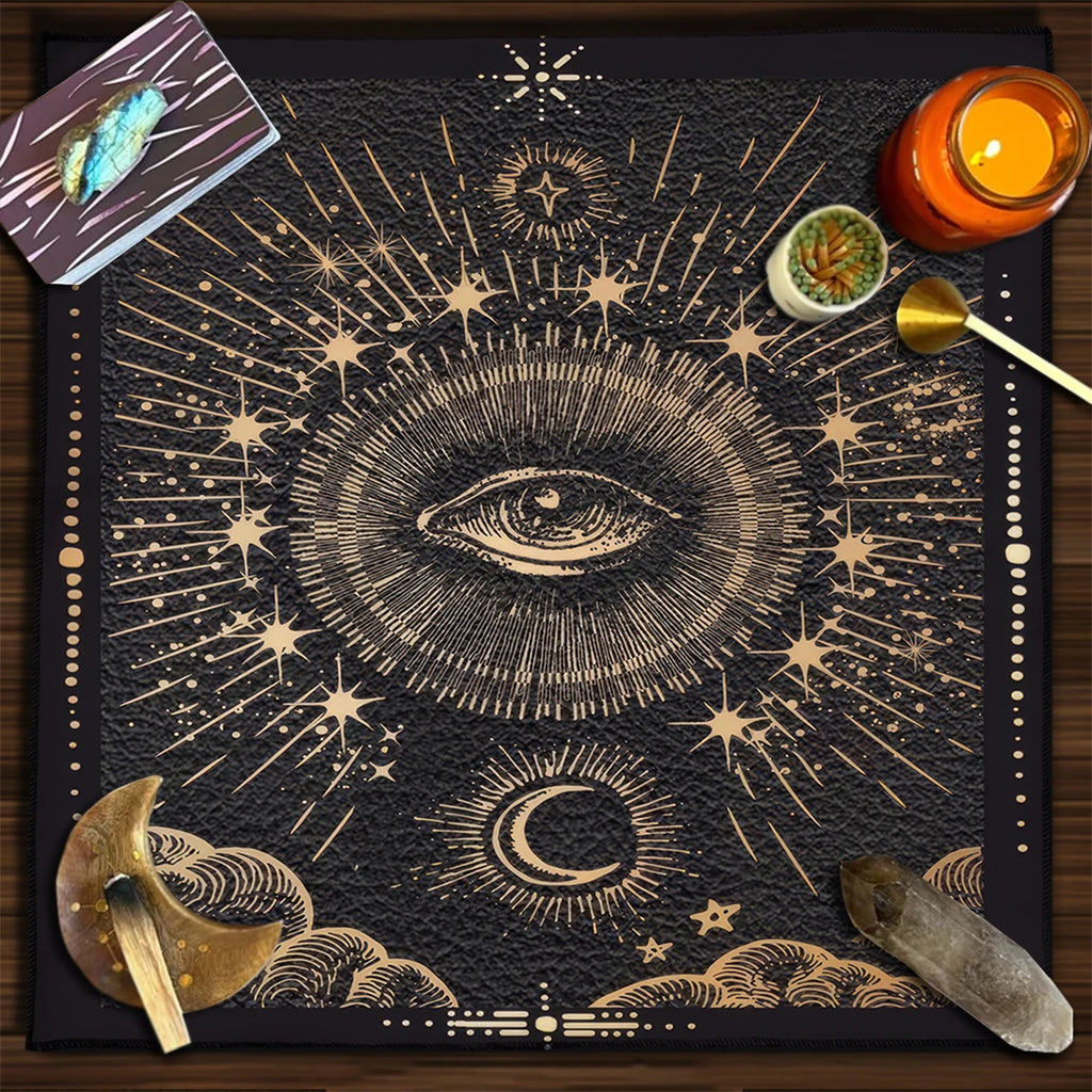 Tapis de Divination Astrologique Noir et Doré