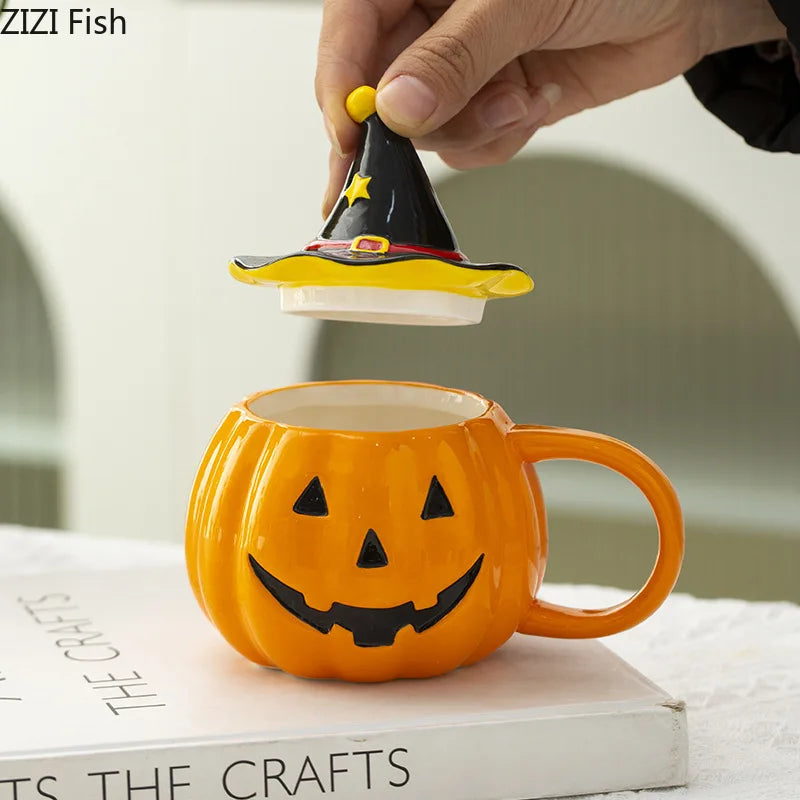Mug en Céramique Citrouille avec Chapeau Noir