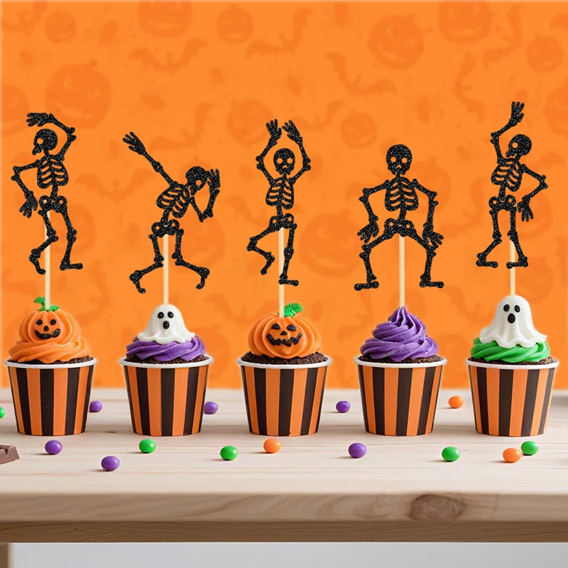 Pics à Cupcakes Halloween Squelettes Dansants Pailletés