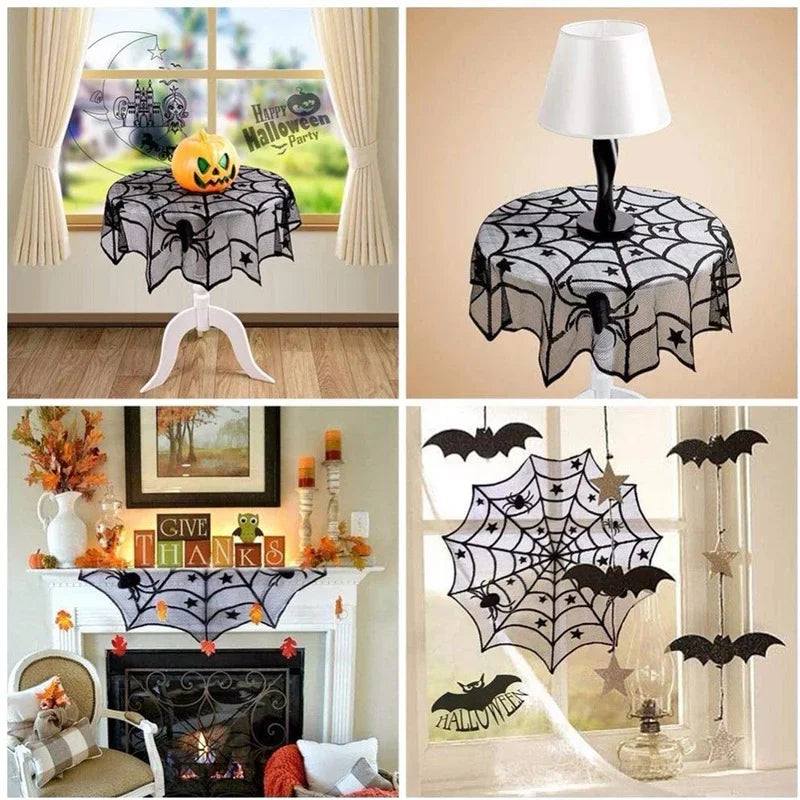 Chemin de Table d'Halloween Toile d'Araignée Chauve-Souris
