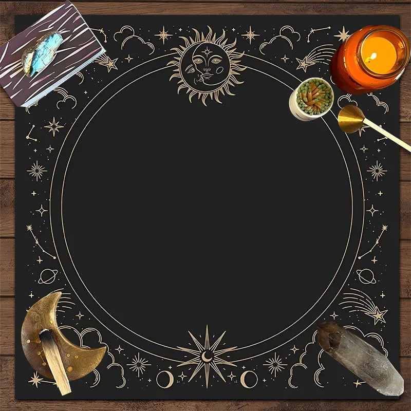Tapis de Divination Astrologique Noir et Doré