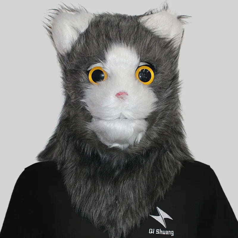 Masque de Chat en Fausse Fourrure Orange et Blanc