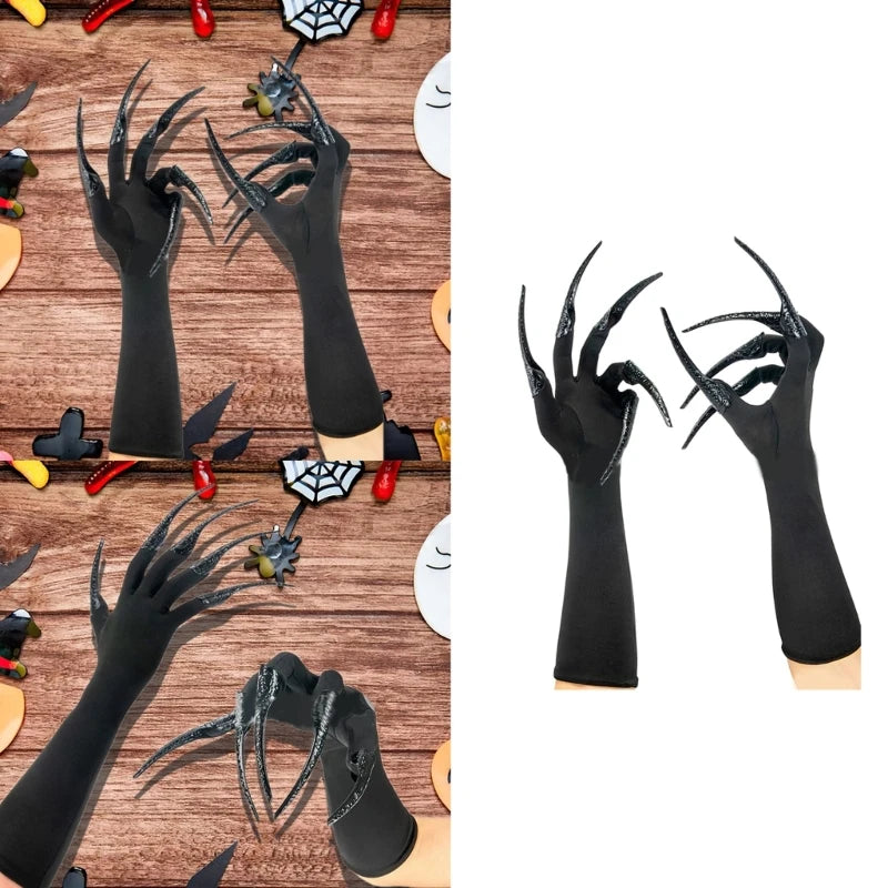 Gants Longs Noirs à Griffes de Démons Scintillantes