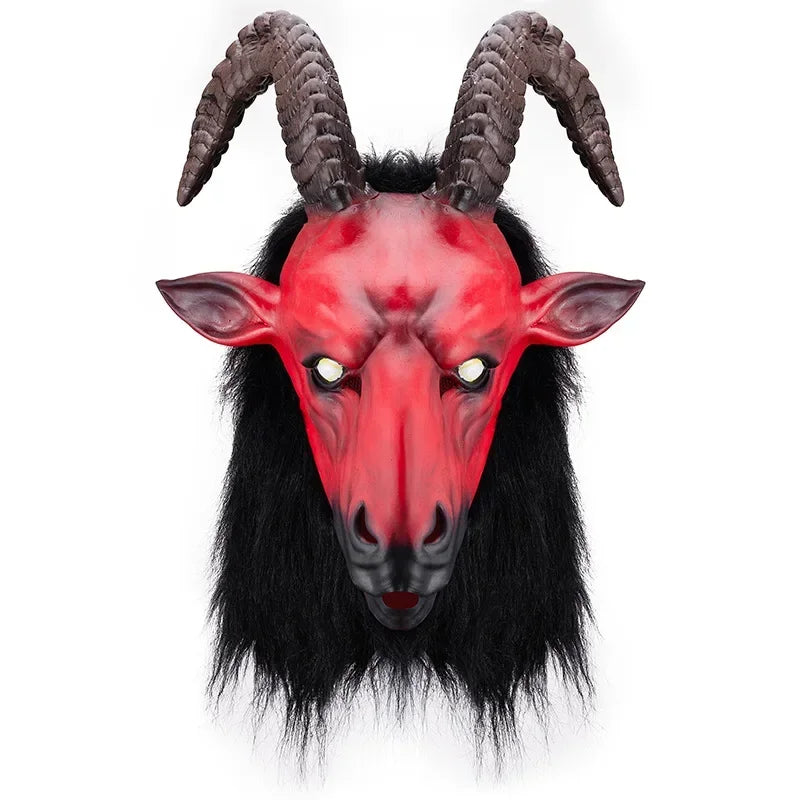 Masque de Chèvre Démone Rouge aux Cornes et Crinière Noire