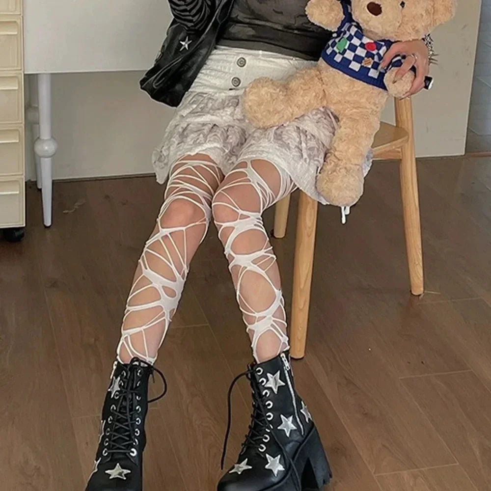 Collant Femme Noir à Trous Gothique