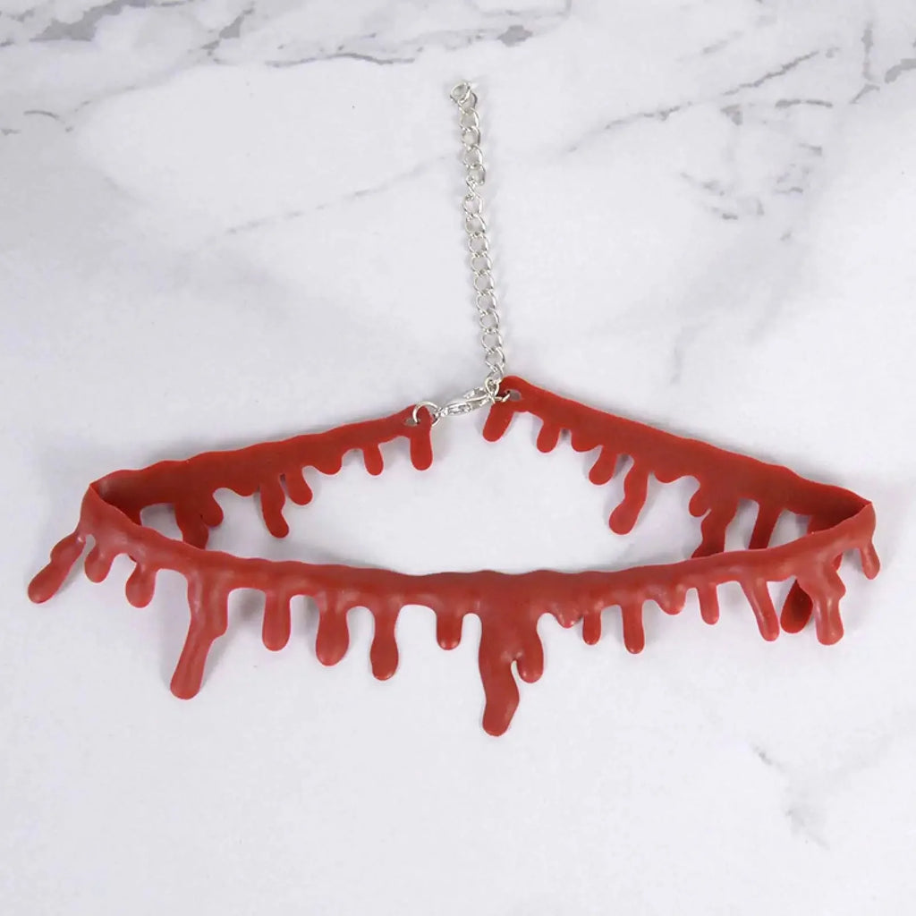 Collier Ras de Cou Rouge Effet Goutte de Sang
