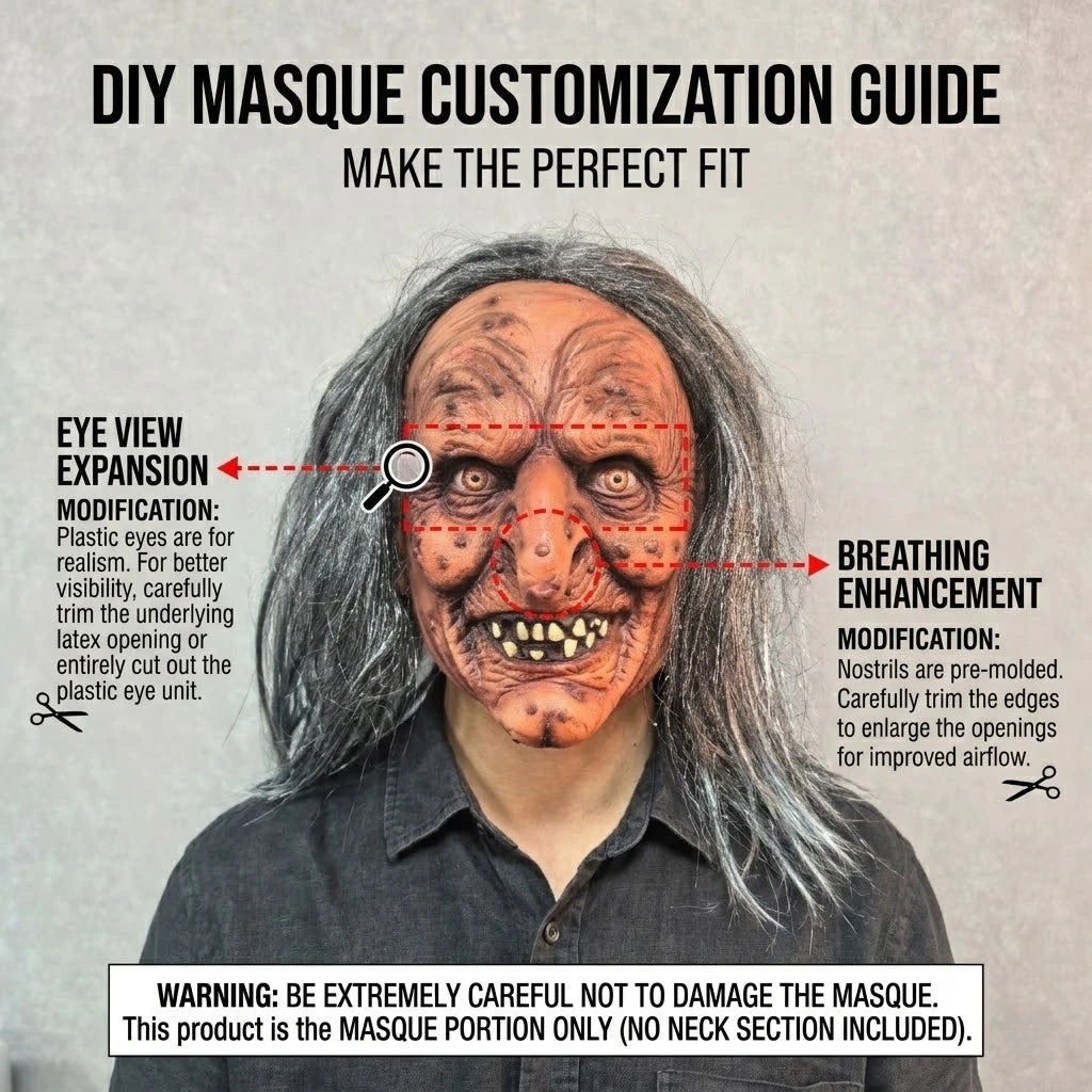 Masque de Sorcière Grotesque en Latex à Cheveux Gris