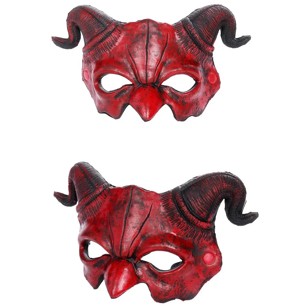 Masque de Démone Rouge Vieilli à Cornes Noires
