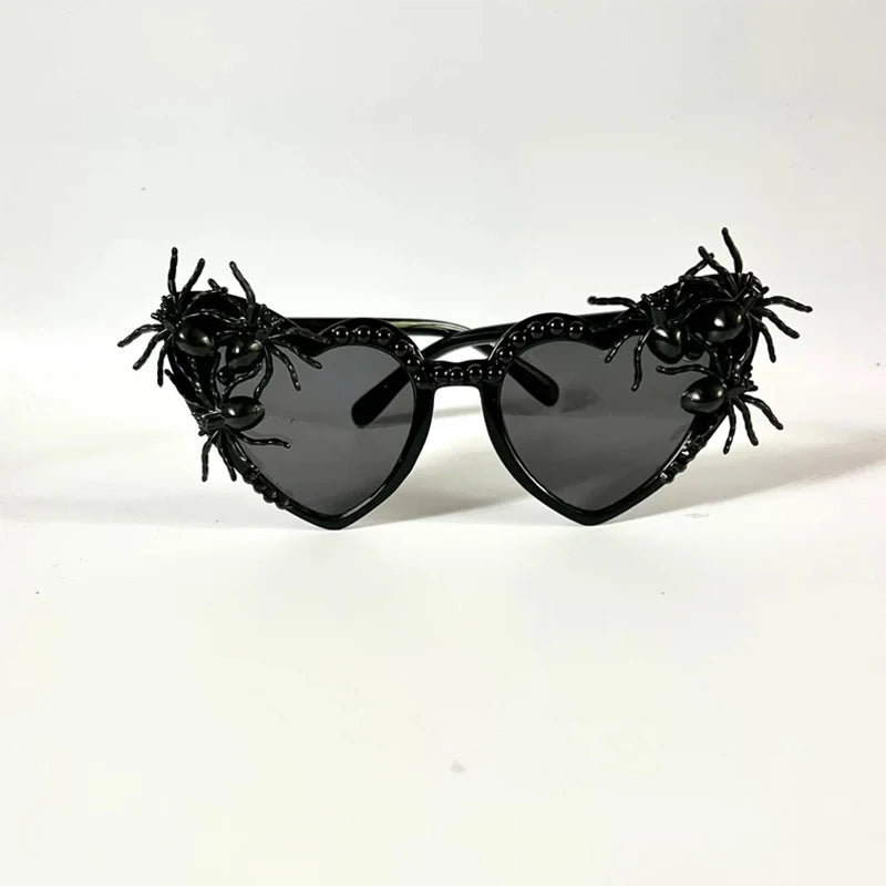 Lunettes de Soleil Gothique Cœur Noir à Araignées