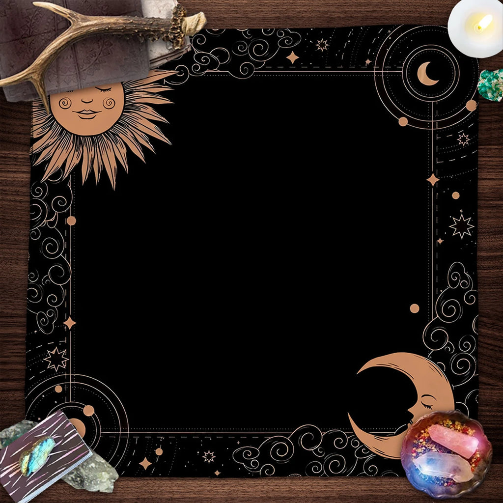 Tapis de Divination Astrologique Noir et Doré