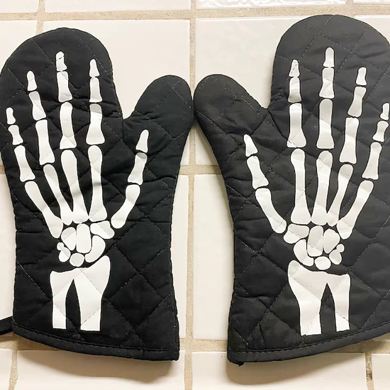Moufle de Cuisine Noire Matelassée Squelette