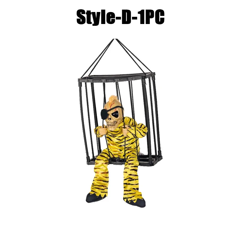 Squelette Prisonnier d'Halloween en Cage Lumineux