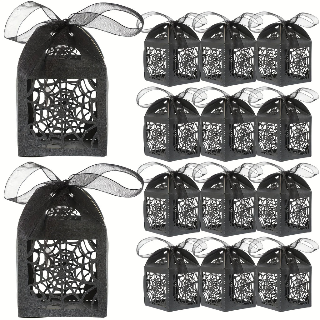 Boîtes à Dragées Halloween Noires à Toile d'Araignée