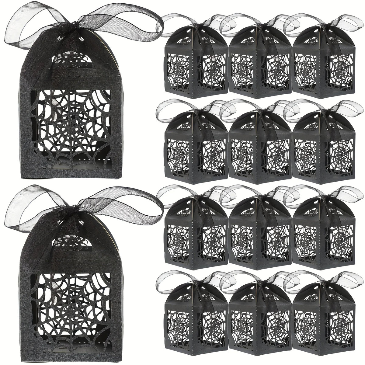 Boîtes à Dragées Halloween Noires à Toile d'Araignée