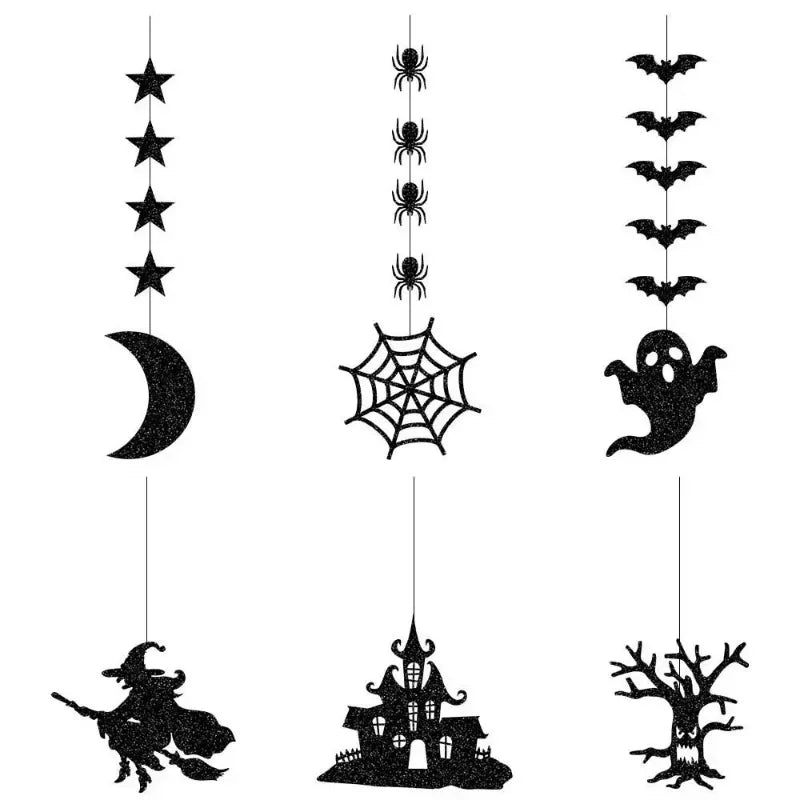 Décorations Suspendues d'Halloween à Paillettes Noires