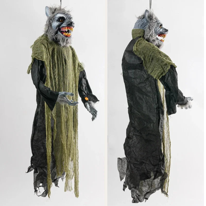 Loup-Garou Suspendu d'Halloween à Yeux Rouges Lumineux