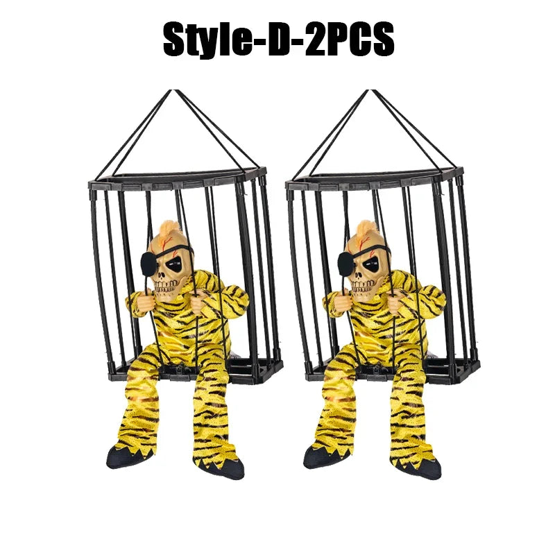 Squelette Prisonnier d'Halloween en Cage Lumineux
