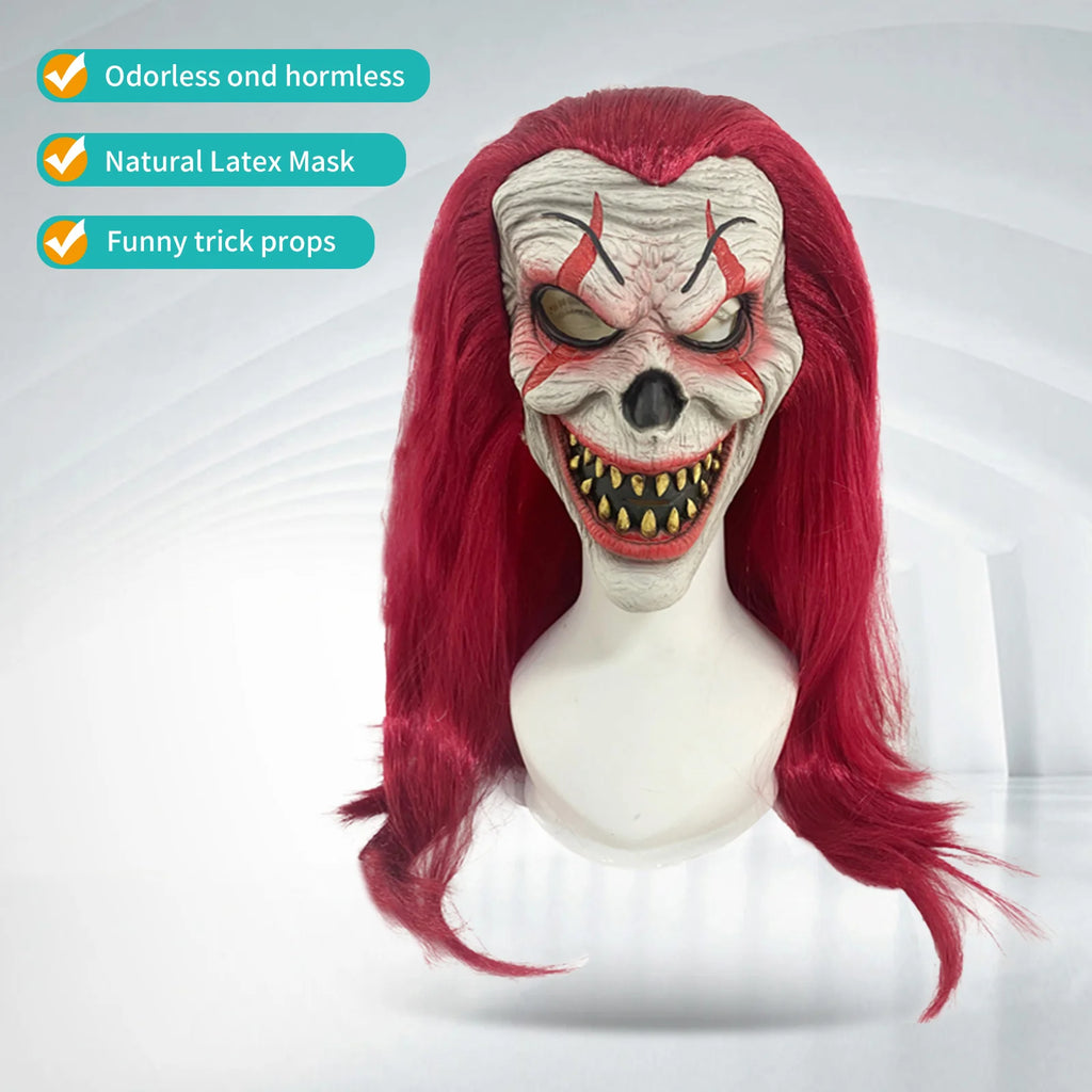 Masque de Clown Maléfique avec Cheveux Rouges