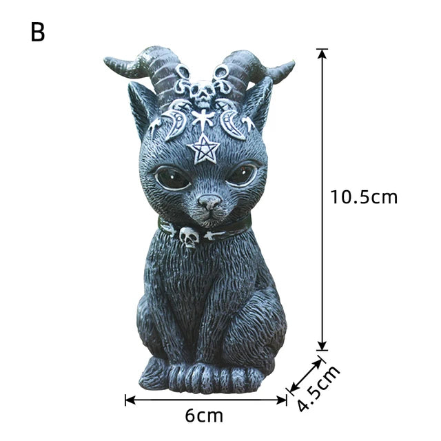 Statuettes Chats Gothiques Noirs à Pentagramme en Résine