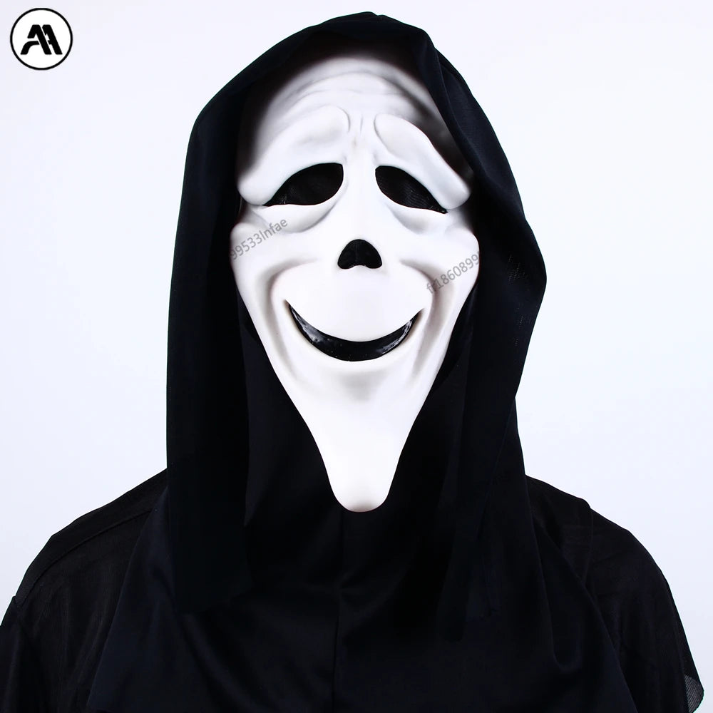 Masque d'Horreur Ghostface Blanc à Capuche Noire