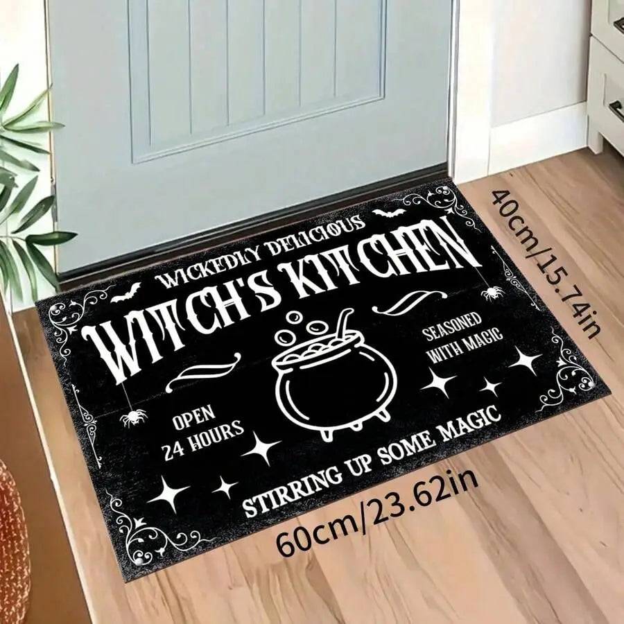 Tapis de Cuisine Noir "Witch's Kitchen" à Chaudron