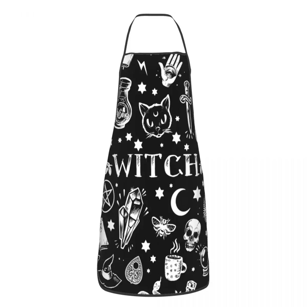 Tablier Noir à Motifs Mystiques et Texte WITCH