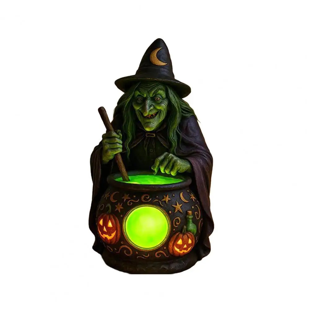 Figurine de Sorcière Verte au Chaudron Lumineux